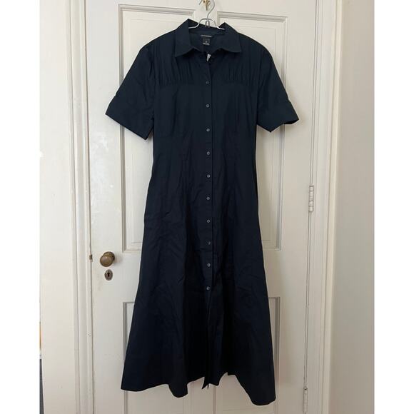 Club Monaco Poplin Navy Blue Midi Short Sleeve Shirt Dress - size 12 - Picture 2 of 10